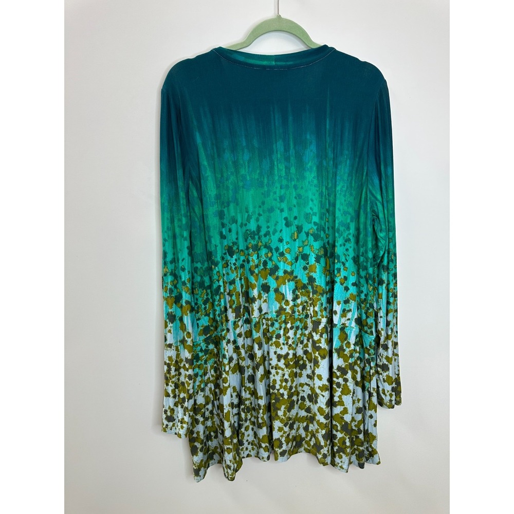 LOGO Lori Goldstein Teal Green Ombre Splatter Print Button Front Tunic Cardi XL - Picture 9 of 10
